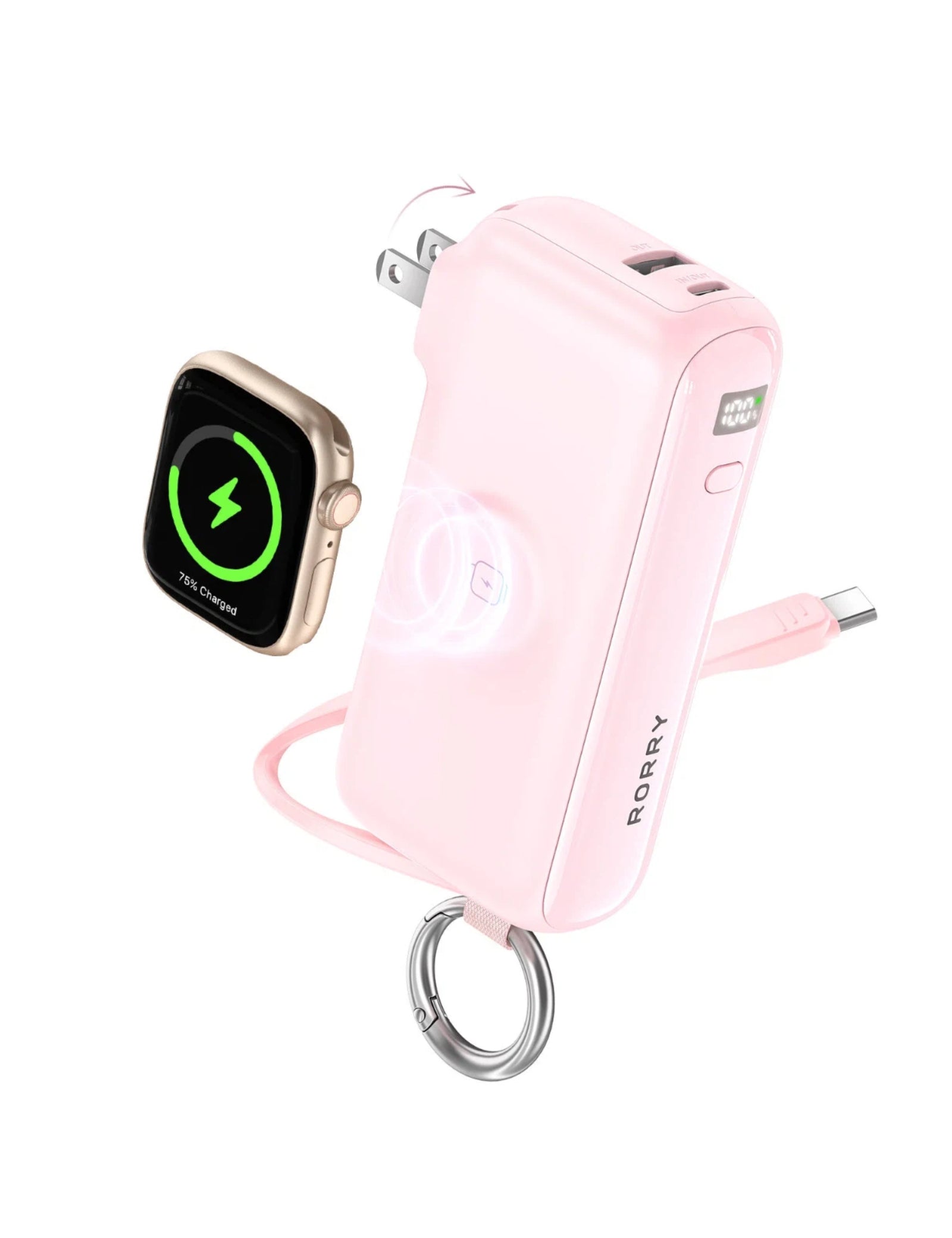 Rosa RORRY Flow mit USB-C-Kabel, Klappstecker und Apple-Watch-Lademodul